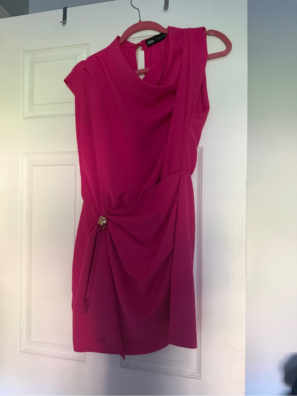 Zara Bright Fuchsia Draped Mini Dress